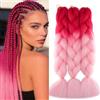 Dcbaboo Extension per Treccine Africane 60cm Extension Capelli Finti per Treccine Africane Extension Trecce Capelli Sintetici Kanekalon 3 Ciocche Ombre Jumbo Braiding Hair, Rosa scuro-Rosa