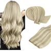 MAXITA Extension di capelli veri da cucire, 35,5 cm, 80 g | Extension per capelli biondo cenere con evidenziazione biondo platino, doppia trama invisibile, capelli spessi a testa intera
