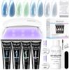 SAVILAND Cateye Polygel per Unghie con Lampada U V Soluzione per Rimozione | 4 Colori Blu, Formula senza HEMA, Due Forme per Unghie e Pennello, Delicata, Durata di 28 Giorni, con Gel di Base e Top Coat