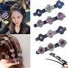 DAQIEPIN Fermaglio per capelli da donna, con 4 forcine a quattro foglie, con strass, doppio strato, per ragazze e bambini