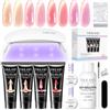 SAVILAND Kit Polygel per Unghie 4 Colori con Lampada U V | Formula senza HEMA, Durata di 28 Giorni, con Soluzione per Rimozione Pennello a Doppia Punta e Forme per Unghie