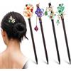Jeffdad 4 forcine in legno vintage cinesi con fiori e nappe, accessori per capelli per donne e ragazze