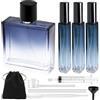 Maxumille 1x100ml Porta Profumo da Borsetta + 3x 10ml Bottiglia di Profumo Vuota，Atomizzatore Profumi Ricaricabile con Sacchetto a Cordino, Boccette Profumi Vuoti Quadrate con Gradiente Blu per Viaggi