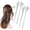 Yotlein 4 Pezzi Bacchette per Capelli, Di Bacchette Cinesi Vintage Per Da Donna, Bastoncini per Capelli Vintage con Pietra di Luna, Bacchette per Capelli Eleganti, Metallo Argento