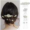 FM2018XSL 5 Pezzi Fermaglio e Pettine per Capelli da Sposa con Perle,Forcine per Capelli da Sposa per Matrimonio e Damigelle, Acconciatura Accessori per Donna (Argento, B(3 pettine 2 forcine))