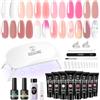 ROSALIND Gel Unghie Ricostruzione Kit Completo 8pcs 10ml Poligel Kit Unghie | Poligel Set con Base & Top Coat, Lampada UV e Strumenti, per Fai Da Te a Casa, Professionale Salone, Kit Unghie Gel Nail Art