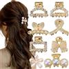 Hallaway 8 fermagli per capelli con perle dorate, piccole clip per capelli da donna, in metallo, clip per capelli sottili