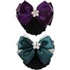 JIHUOO 2 fermagli per capelli con fiocco, per chignon, con perla, accessorio per capelli da lavoro, colore verde e viola scuro