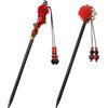 BLMHTWO 2 bacchette per capelli da donna retrò cinesi giapponesi accessori per capelli fiore nappa bacchette per capelli in legno fatte a mano forcine per capelli lunghi