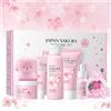 Ycaaeo 8 Pezzi Kit per la Cura della Pelle Sakura, Set Regalo per la Cura Della Pelle con Detergente, Tonico, Crema Viso, Essenza, Sakura Skincare Set per Ragazze Donne