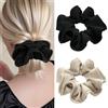 PUSCOBSY Raso Scrunchies - Elastici per capelli da donna, morbidi per capelli senza rottura, grande scrunchie per capelli spessi e sottili, 2 pezzi, colore: Nero/Beige