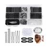 KONFEN 385 pezzi di forcine per capelli da donna in metallo, 5/6/7 cm, fermagli per chignon rete, elastici per capelli, accessori per acconciature, elastici trasparenti, scatola portaoggetti, nero