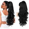KBRPEY Extension Coda Capelli a con clip a coda di cavallo con artiglio ondulato sintetico naturale Sintetici Ondulati Coda Cavallo Extension per Donna (Nero A)