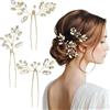 SUBTAVIK 3 accessori per capelli da sposa per donna, forcine per capelli da sposa con strass di cristallo, accessori per capelli da damigella d'onore con fiori per spose, damigelle e ospiti (oro)