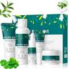 SHOWHEEL Tea Tree Set Per La Cura Della Pelle, Kit Skincare Viso Completo | Kit con Crema Brufoli Viso, Detergente, Tonico, Siero e Gel, Anti Acne, Brufoli Viso Cura, per Pelle Mista, Grassa o Acneica