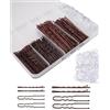 KONFEN 300 pezzi di forcine per capelli da donna in metallo, 5 cm 6 cm 7 cm U fermagli chignon accessori acconciature invisibili, elastici trasparenti per capelli, con scatola portaoggetti, marroni