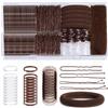 WD&CD Set Accessori per Capelli 415 Pezzi, 100 Forcine a U 100 Forcine Ondulate 200 Mini Elastici 5 Elastici per Capelli 10 Retine per Chignon Kit Acconciature con Scatola Portaoggetti Donna, Marrone