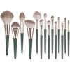 Generic Set di 14 pennelli da trucco con custodia, pennelli cosmetici con setole morbide di alta qualità per l'applicazione completa del viso (verde)