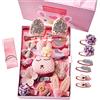 SIPLIV set di accessori per capelli per bambina 24 pezzi - fermagli per capelli, lacci per capelli, fiocchi per capelli, fermagli per artigli, cinghia di immagazzinaggio e scatola regalo, rosa - A