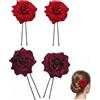 RVYEIOP 4 Pezzi Accessori Capelli Sposa e Cerimonia, Fermaglio Capelli Donna Elegante con Fiori, Forcine per Capelli per Matrimonio e Comunione, Decorazioni Acconciature (Rosso e Bordeaux)
