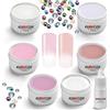 Eubecos 6x 5 ML Baby-Boomer Glamour Set Gel UV Ombreggiato French Rosa Bianco Prodotto in Germania con Istruzioni 50 x Pietre-Strass e Colla per Unghie 3g. Mega Fantastici Set Risparmio