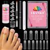 EBANKU Kit da 120 Cartine per Unghie in Polygel, Cartine Doppie Lunghe Quadrate per Extension Pedicure in Polygel, Stampo Riutilizzabile per Tip Unghie dei Piedi con Soluzione Slip da 75 ml, 12 Misure
