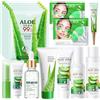 Ycaaeo 15 Pezzi Aloe Vera Skincare Set, Kit per la Cura della Pelle Aloe Vera | con Detergente,Tonico,Siero,Balsamo Per le Labbra, Crema per le Mani,Maschera, Dischetti Oculari,per Ragazze e Donne