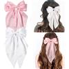 Kinretixia 2 clip per capelli da donna, grandi fiocchi per capelli in raso, coda lunga, clip a coccodrillo, grande fiocco per capelli, capelli da ragazza, rosa/bianco