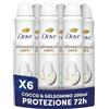 Dove Deodorante Spray Advanced Care Go Fresh Cocco e Fiori di Gelsomino, Deodorante 72 Ore Protezione Sudore e Odori, Ripara la Pelle dopo la Rasatura, Deodorante Uomo e Donna, 6x200ml