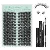 GLAMLASH Ciglia Finte Ciuffetti Kit 13-17mm | Extension Ciglia con Bond, Rimuoviciglia e Pinzetta per DIY a Casa