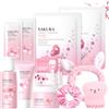 SHOWHEEL 12 Pezzi Kit per la Cura della Pelle Sakura, Viaggio Prodotti Skincare | Kit include Detergente, Struccante, Crema viso, Maschera Viso, Mini Size da Viaggio Prodotti Skincare per Ragazze e Donne