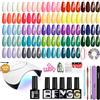 PHOENIXY POLYGEL PHOENIXY 46PZ Kit Unghie Gel Completo con Lampada UV | 24 Colori Smalti Semipermanenti per Unghie Con 4 Top Coat, Glitter Blu Rosso Kit Semipermanente Unghie Manicure Salon DIY