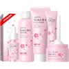 LAIKOU Set per la Cura Della Pelle Sakura, 5 Pezzi Kit Regalo Donna Skincare | con Detergente Tonico Crema per Gli Occhi Siero Crema, Regalo per Compleanni Natale Festa della Mamma San Valentino