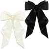 Exbrith 2 Pezzi Fermagli per Capelli con Grande Fiocco in Raso Setoso Lungo, Fermaglio Fiocco Velluto, Grande Fiocco di Seta, per Donne e Ragazze (Nero, Bianco)