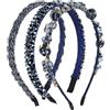 Leikedun Cerchietto per capelli da donna, Dirndl in metallo con cristalli, fascia glitterata (1,2/1,5/2 cm di larghezza), per matrimonio, comunione, carnevale, festa bavarese, 3 pezzi, blu scuro