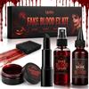 Lictin Sangue finto per Halloween, set da 5 pezzi, sangue finto per | 60 ml spray sangue finto + 60 ml di gocce di sangue + 30 g di gel sanguigno + rossetto nero, trucco lavabile per Halloween