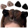 Zosutetoxo Set di 4 fermagli per capelli con orecchie di gatto in peluche per donna: Grandi mollette morbide con impugnatura antiscivolo, Mini fermagli per capelli neri e marroni come accessori