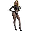 TOZBLEU Body Pizzo,Bodystocking Donna Sexy Pizzo Leopardato Rete Trasparente Body Collant Elasticizzato a Maniche Lunghe Night Club Rave Party Biancheria Intima Babydoll Nero