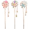 xianynow Set di 3 Spille in Metallo Oro Retrò per Bun Updo, Fermaglio per Capelli Vintage con Opale e Fiore, Decorazioni Hanfu Asiatiche, Accessori per Donne e Ragazze