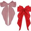 ZEVONDA Capelli Fiocco Grande - Fermagli Per Capelli Con Fiocco Grande Fermagli per Capelli con Nastro Lungo in Raso di Seta Accessori per Donne e Ragazze, Rosso + Rosa (2PCS)