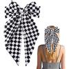 BOXOB Fiocco a Quadri Fermaglio per Capelli Grande, 38x20cm Donna Bianco e Nero Bambine Grande Fermaglio Coda di Cavallo Alla Moda Accessori per Capelli con Codino Lungo
