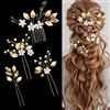 Dimeho 4 forcine per capelli da sposa, con foglia dorata, con perle di cristallo, accessorio per capelli da sposa, vintage, accessori per capelli per spose, damigelle d'onore e donne