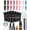 Phoenixy Kit Ricostruzione Unghie 8 Colori 15 ML Kit Unghie Gel Completo Rosso Bianco Blu Base Coat e Top Coat Gel Ricostruzione Unghie Lime Per Unghie Arte Delle Unghie Regali