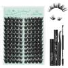 GLAMLASH Ciglia Finte Ciuffetti Kit 13-17mm | Extension Ciglia con Bond, Rimuoviciglia e Pinzetta per DIY a Casa