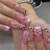 LunarCharm 24 Pezzi Rosa Fiori Francesi Leopardo Unghie Press-on, Unghie Acriliche Lucide Rettangolari Lunghe, Unghie Adesive Copertura Totale per Donne Fai-da-te