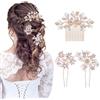 PLIGREAT Set di 3 fermagli per capelli con fiori e strass e perle, forcine per capelli da sposa, stile vintage, accessori per capelli da donna, decorazione per damigella d'onore (oro)