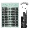 GLAMLASH Ciglia Finte Ciuffetti Kit 11-16mm | Extension Ciglia con Bond, Rimuoviciglia e Pinzetta per DIY a Casa