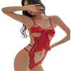 Androxeda 1 Pezzo Lingerie Sexy Donna Hot Curvy, Biancheria Intima Erotica per Serate Romantiche, Body in Pizzo con Fiocco Regolabile Rosso Bordeaux