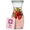 Weck Bottiglie di vetro da 290 ml, set da 6 pezzi, borraccia in vetro con coperchi in vetro da riempire, come bottiglia d'acqua, caraffa in vetro con coperchio o per cuocere e regalare