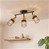 ANWIO Faretti Orientabili da Soffitto, Lampadario 3 Faretti LED Nero, Faretti LED Soffitto Legno E14, Plafoniera Cucina Vintage Illuminazione per Barra, Salotto, Cameretta, Corridoio (Senza Lampadina)